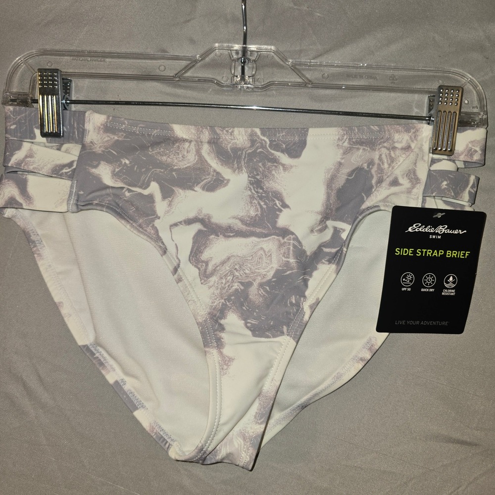 Eddie Bauer Bikini Bottom S Womens Pale Pink/Grey Marble Side Strap Brief New